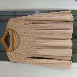 Anthropolgie Knitted and Knotted Cream Long Bell Cuff Sleeve Top/ Sweater Size S